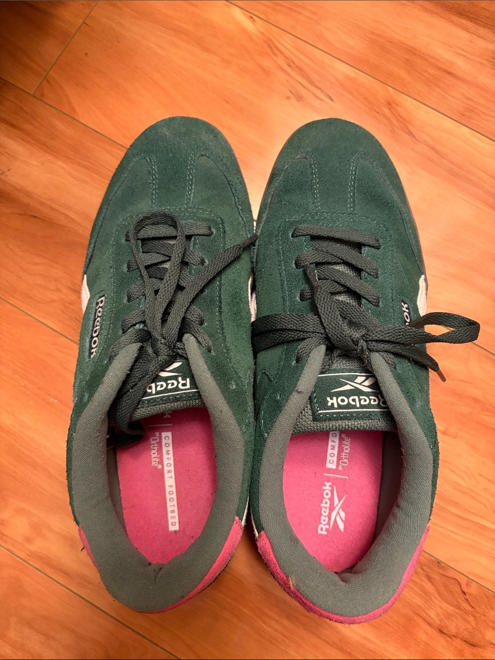 Reebok Women's Green Suede Sneakers with Pink Lining